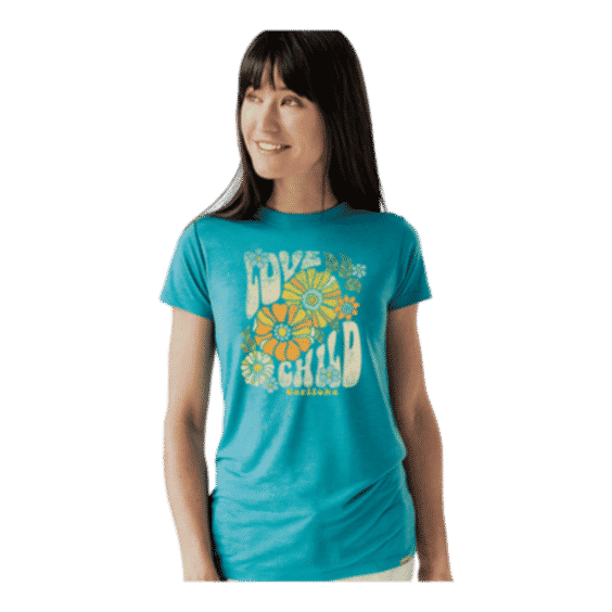 Women's Bamboo Crew Tee - Love Child - Tropical Teal Heather