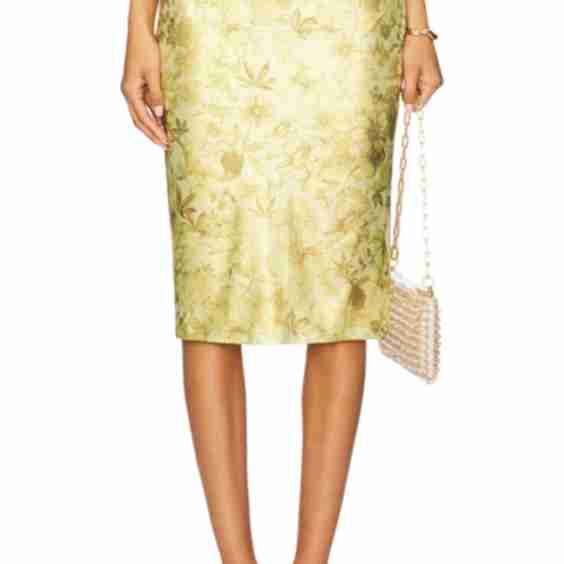 Printed Lame Midi Skirt