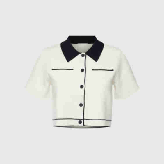 Cropped Knit Contrast Trim Top