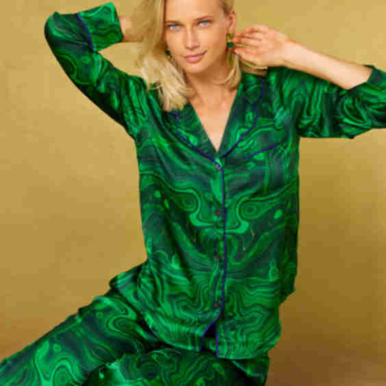 Fleur Washable Silk Pajamas In Precious Malachite