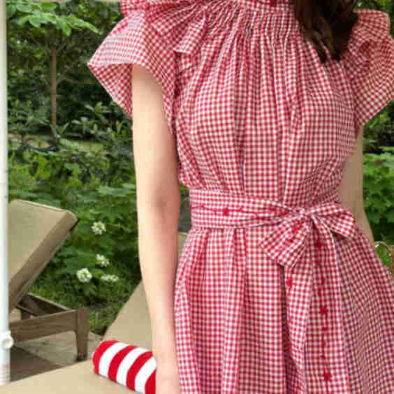 Aranza Rojo Gingham Short Dress