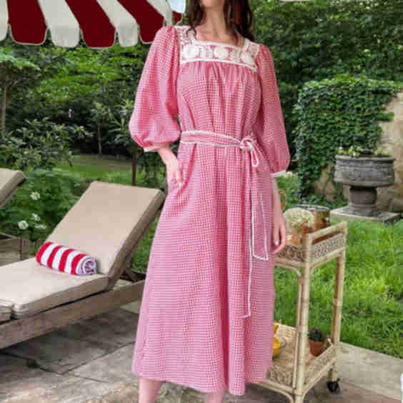 Marta Roja Gingham Midi Dress