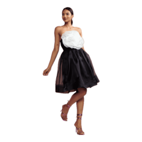 Organza Flower Strapless Dress