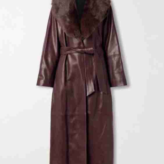 Briona Belted Shearling Trimmed Leather Coat