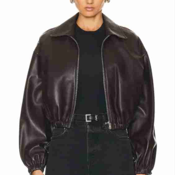 Luna Cropped Leather Bomber Jacket