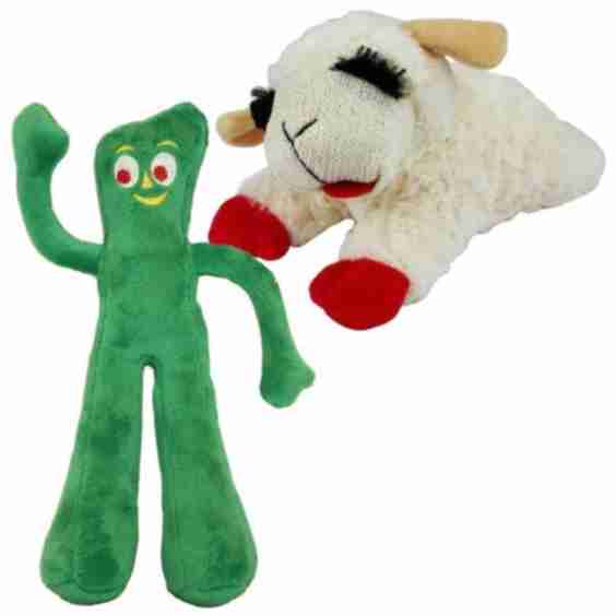 Bundle: Multipet Gumby + Lamb Chop Squeaky Plush Dog Toy