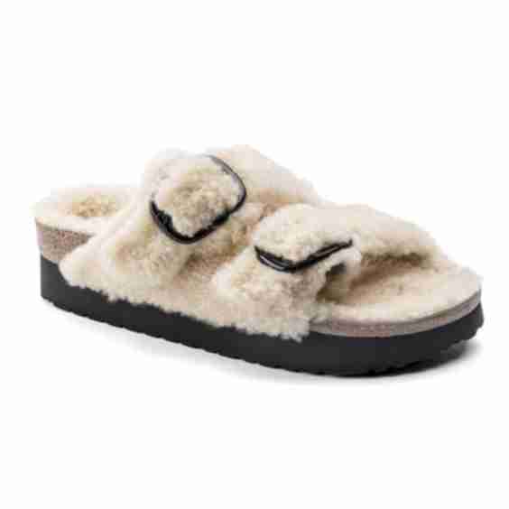 Arizona Big Buckle Shearling Teddy Platform Sandals