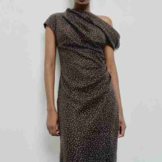 Draped Shoulder Midi Dress