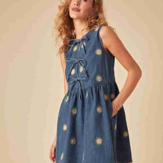 Denim Sun Embroidered Eden Mini Dress