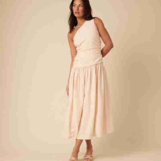 One Shoulder Drop Waist Trent Midi Dress