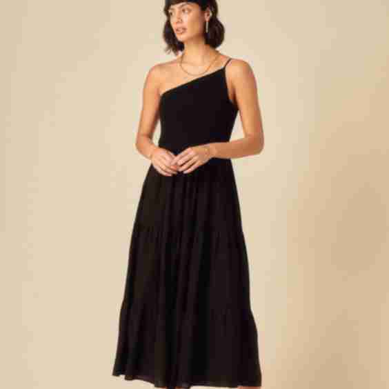 Black Asymmetric Frome Midi Dress