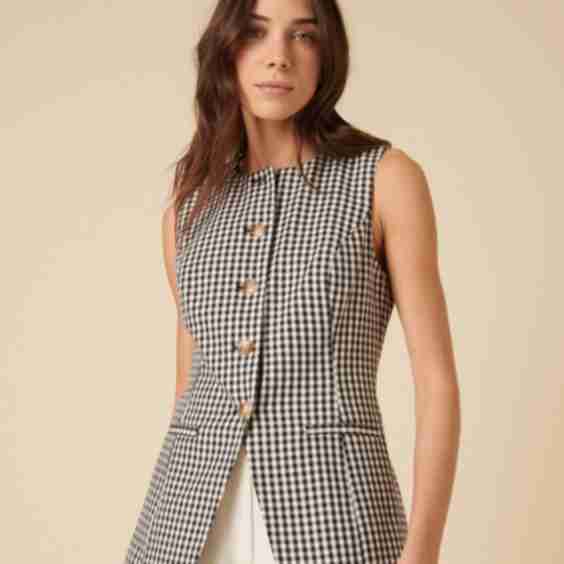 Gingham Tailored Longline Waistcoat