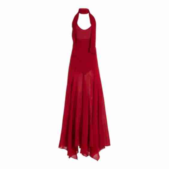Raye Scarf-Detailed Midi Halter Dress