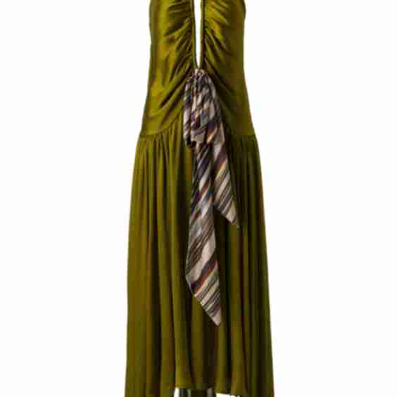 Liessa Deep V Neck Midi Dress With Printed Tie