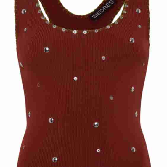 Ribbed Knit Fitted Tank Top with Studs