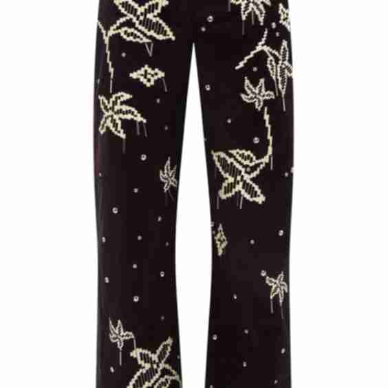 Vera Embroidered Corduroy Pants with All-Over Embroidery
