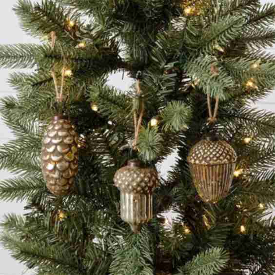 Acorns And Pinecone Glass Ornament Set of 3