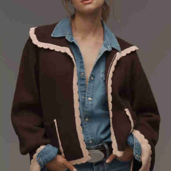 FRNCH x Anthropologie Scallop-Collar Cardigan Sweater