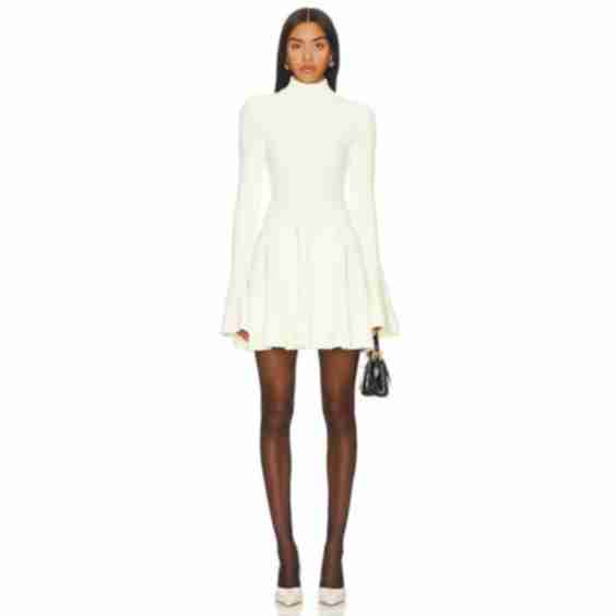 Wynne Bell-Sleeve Mock-Neck Mini Dress