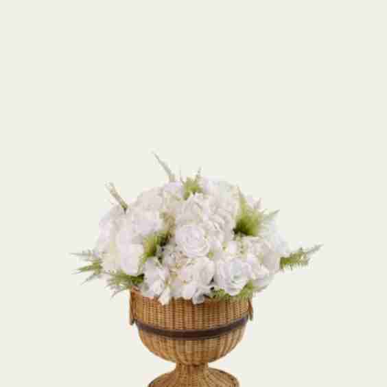 Eternity Hydrangeas & Roses in Athena Wicker Pedestal Vase, 25"
