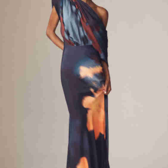 Angelina Asymmetric Draped One-Shoulder Maxi Dress