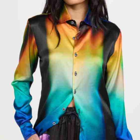 Blue Flame Gradient Printed Button Up Blouse