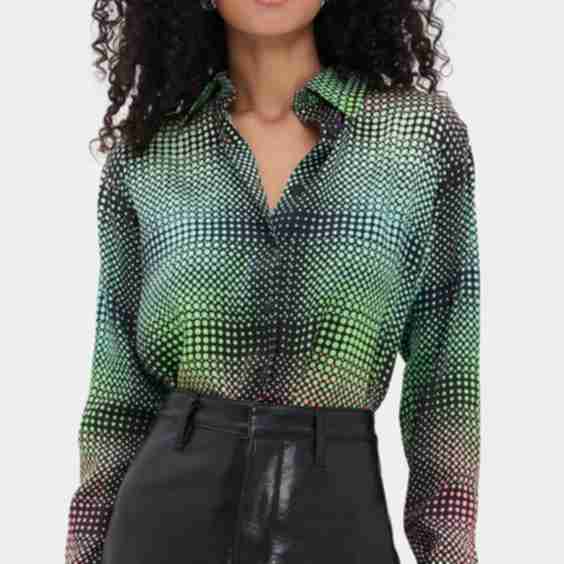Seaglass Dot Gradient Button Up Blouse