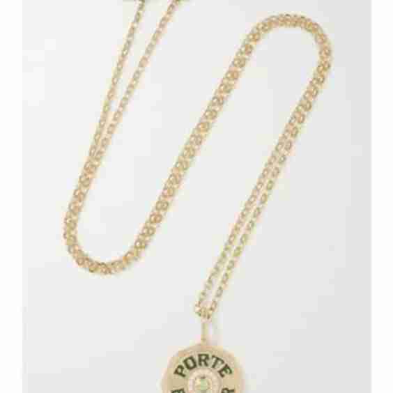 Mini Porte Bonheur Coin 14-Karat Gold, Enamel, Peridot And Diamond Necklace