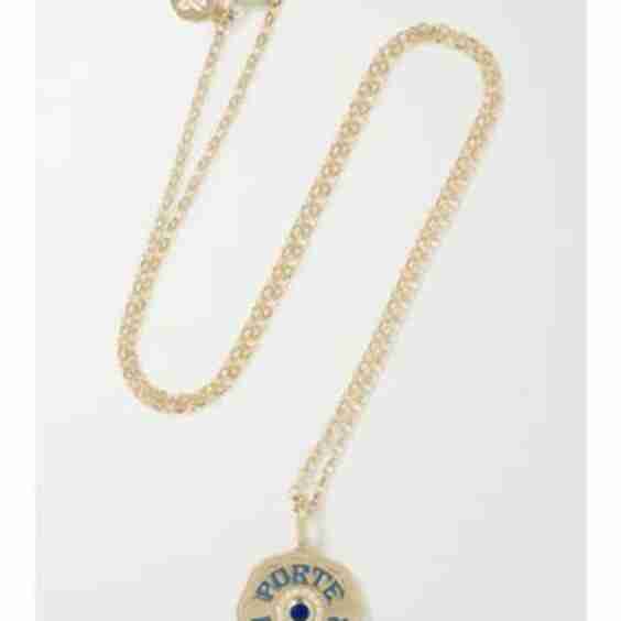 Mini Porte Bonheur Coin 14-Karat Gold, Enamel, Sapphire And Diamond Necklace