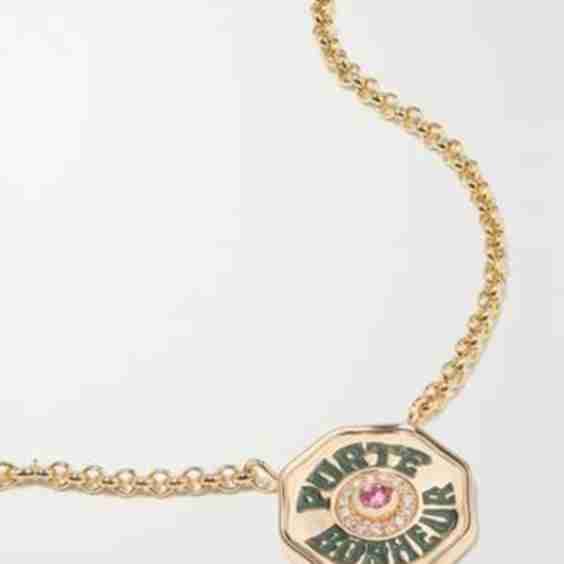 Mini Porte Bonheur Coin 14-Karat Gold, Enamel, Tourmaline And Diamond Necklace