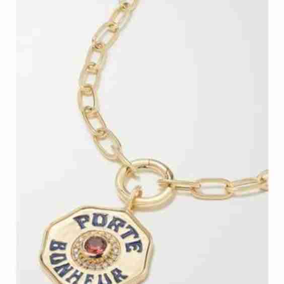 Porte Bonheur Coin Large 14-Karat Gold, Enamel, Tourmaline And Diamond Necklace