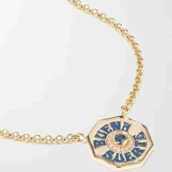 Buena Suerte 14-Karat Gold, Enamel, Diamond And Sapphire Necklace