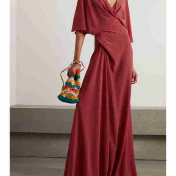 Martina Open-Back Silk Crepe Maxi Wrap Dress