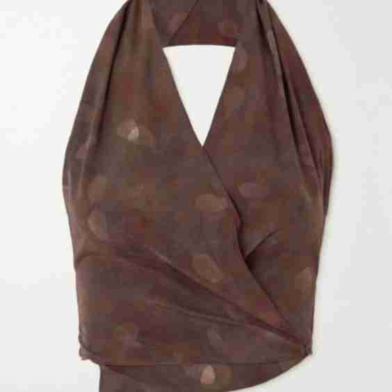 Cortana + Net Sustain Nolita Printed Silk-Blend Halterneck Wrap Top