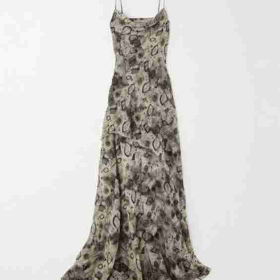 Meena Draped Frayed Printed Silk-Georgette Maxi Dress