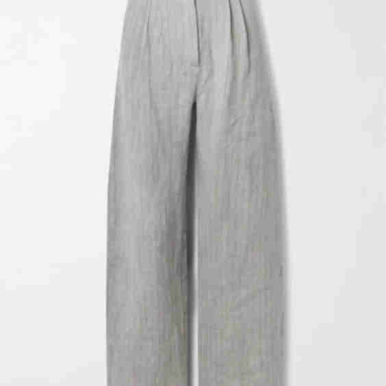 Lupe Pleated Striped Linen Wide-Leg Pants
