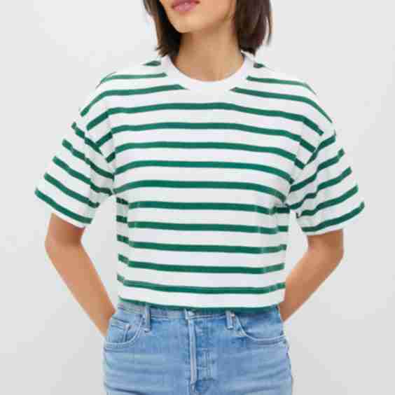 Thin Green Stripe Cuff Tee
