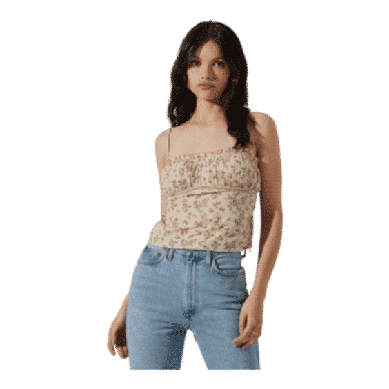 Pleated Floral Linen Cami