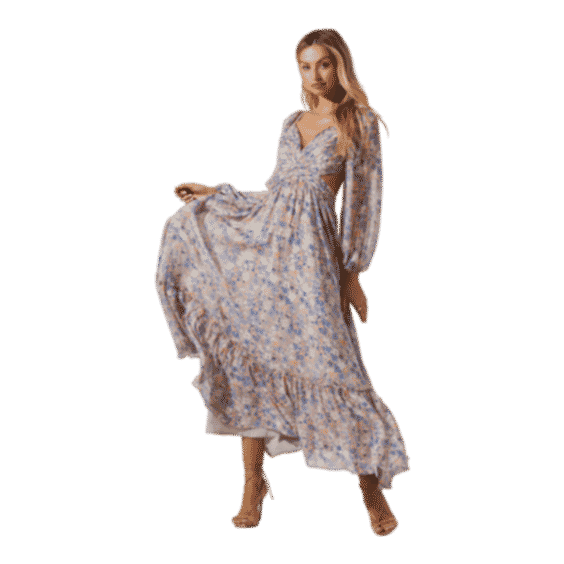 Kammy Floral Open Back Strappy Long Sleeve Maxi Dress