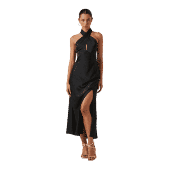 Marissa Satin Halter Neck Midi Dress