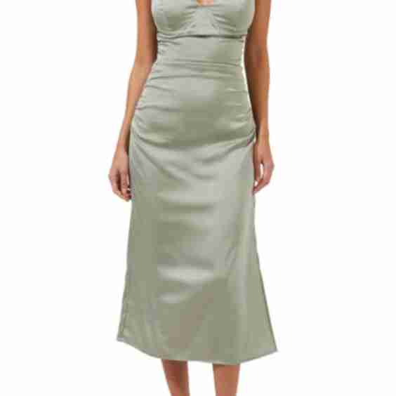 Alva Ruched Lace Trim Midi Dress