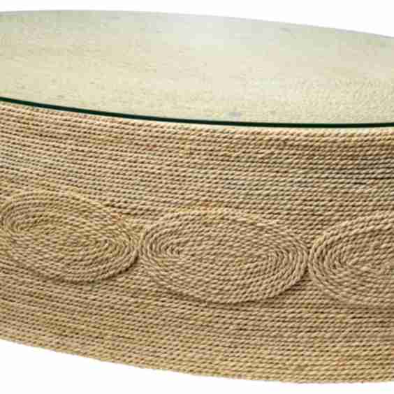 Barbados Rope Oval Coffee Table, Off-White