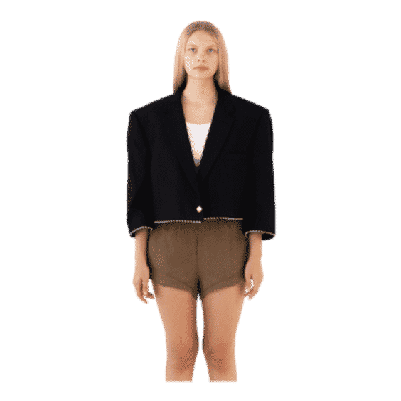 Navy Reworked Blazer With Black And White Striped Piping Detail