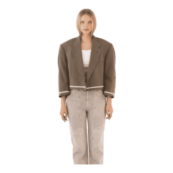 Khaki Reworked Blazer With Ric Rac Trim