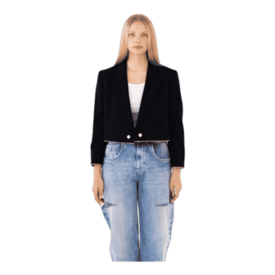 Navy Reworked Blazer With Red And White Striped Piping And Pearl Buttons