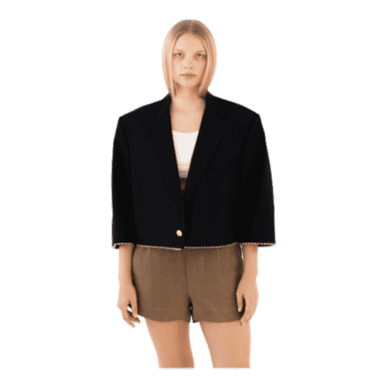 Navy Reworked Blazer With Red And White Striped Piping And Gold Button