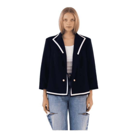 Royal Blue Reworked Blazer With Cream Detail
