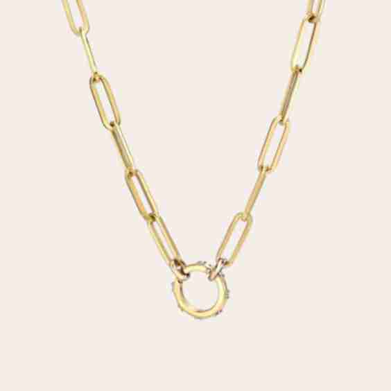 14k Gold Large Paper Clip Chain with Diamond Enhancer Necklace
