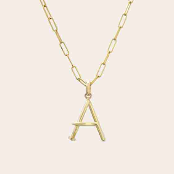 14k Gold Large Nail Initial Necklace