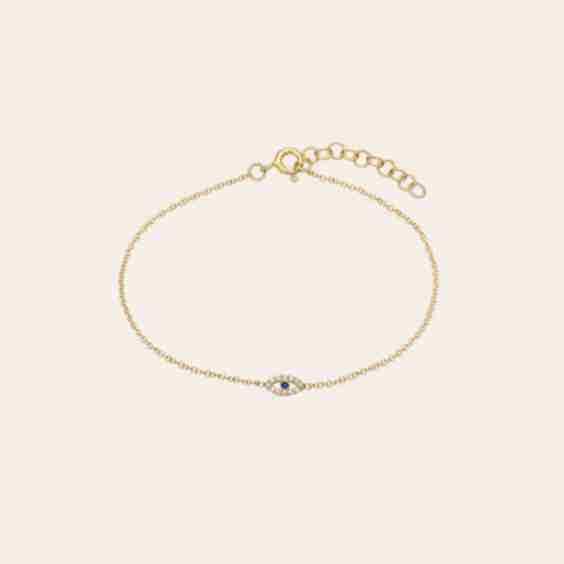 14k Tiny Evil Eye with Diamonds Bracelet